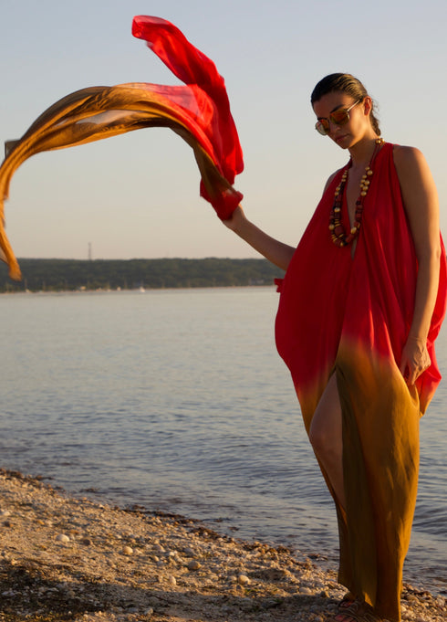 Silk Habotai Cold Shoulder Kimono Dress Vacances